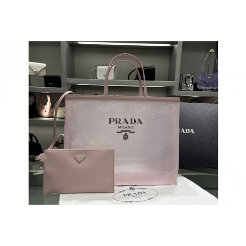 Prada 1BG416 Sequined mesh tote bag in Pink Fabric Leather