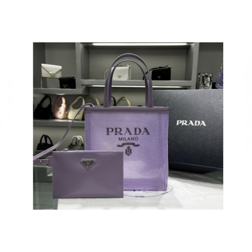 Prada 1BG417 Small sequined mesh tote bag in Lily Fabric Leather