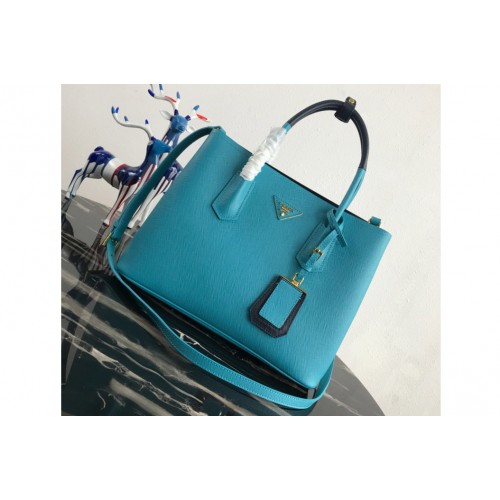 Prada 1BG775 Double Medium Bag in Blue Black Saffiano leather