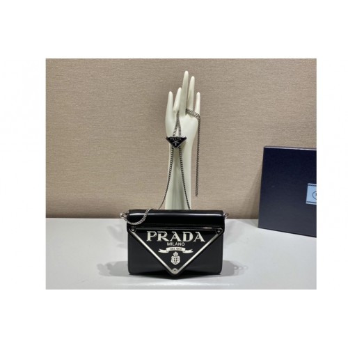 Prada 1BH189 Brushed leather shoulder bag in Black Leather