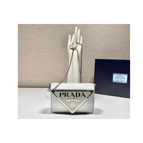 Prada 1BH189 Brushed leather shoulder bag in White Leather