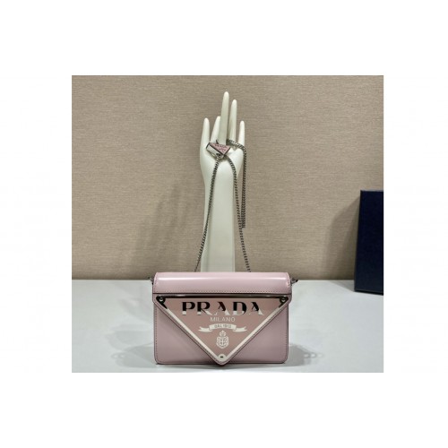 Prada 1BH189 Brushed leather shoulder bag in Pink Leather
