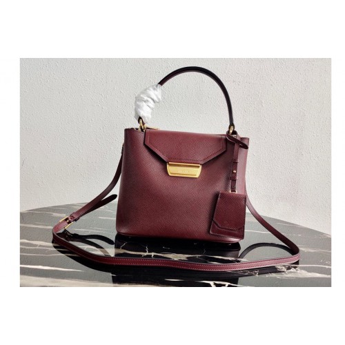 Prada 1BN012 Tote Saffiano Leather Bags in Bordeaux Saffiano Leather
