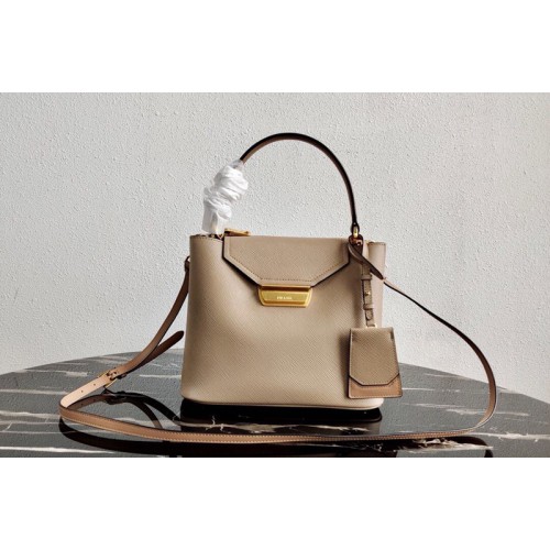 Prada 1BN012 Tote Saffiano Leather Bags in Beige Saffiano Leather