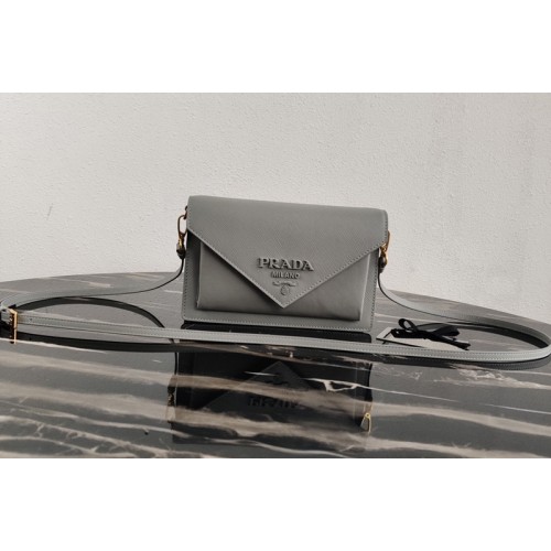 Prada 1BP020 Saffiano leather mini-bag in Gray Saffiano leather