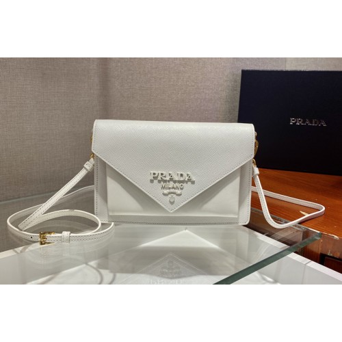 Prada 1BP020 Saffiano Leather Mini Bag in White Leather