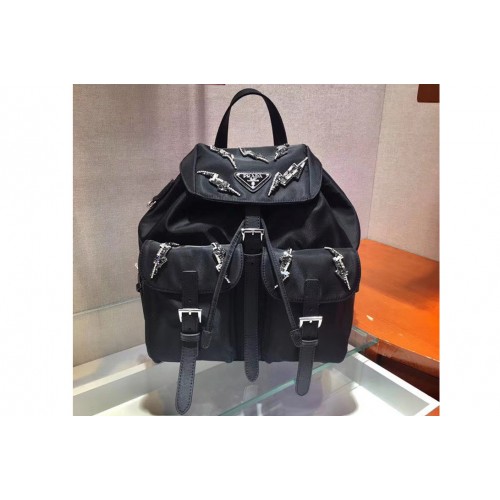 Prada 1BZ006 Nylon Backpack Black Nylon With Crystal