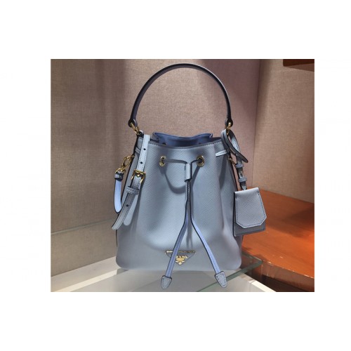 Prada 1BE032 Saffiano Leather Bucket Bag in Blue Saffiano leather