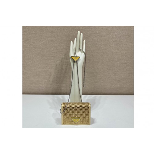 Prada 1MR024 Cardholder with shoulder strap and crystals on Gold