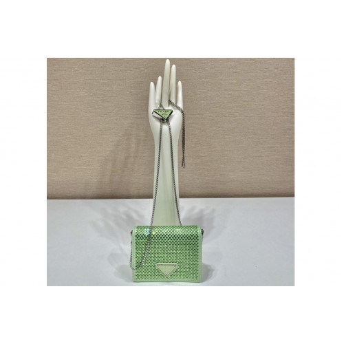 Prada 1MR024 Cardholder with shoulder strap and crystals on Green