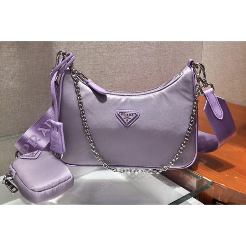Prada 1N2416 Re-Edition 2005 nylon and Saffiano leather mini-bags Purple Re-Nylon