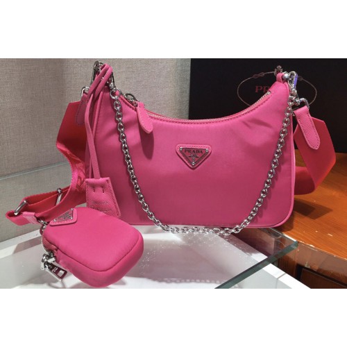 Prada 1N2416 Re-Edition 2005 nylon and Saffiano leather mini-bags Rose Re-Nylon
