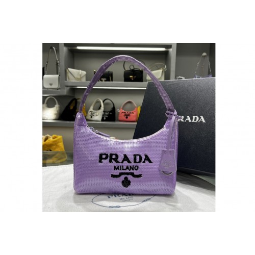 Prada 1NE515 Re-Edition 2000 sequined Re-Nylon mini-bag in Black Lily Fabric