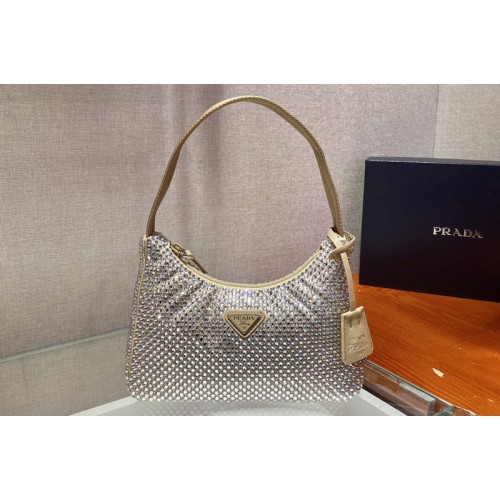 Prada 1NE515 Satin mini-bag with artificial crystals in Apricot Fabric