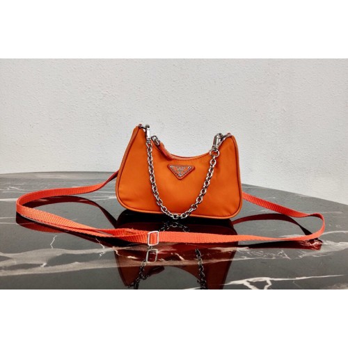 Prada 1TT122 Mini Hobo Bag in Orange Nylon