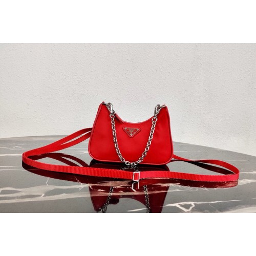Prada 1TT122 Mini Hobo Bag in Red Nylon