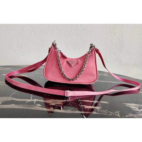 Prada 1TT122 Mini Hobo Bag in Pink Nylon