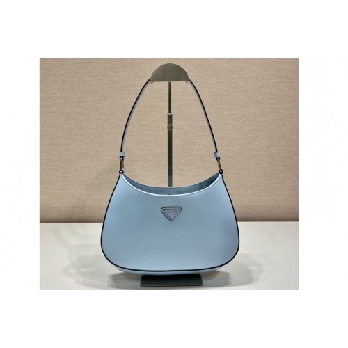 Prada 1BC499 Prada Cleo brushed leather shoulder bag in Blue Leather