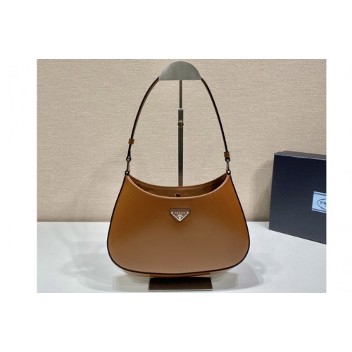 Prada 1BC499 Prada Cleo brushed leather shoulder bag in Brown Leather