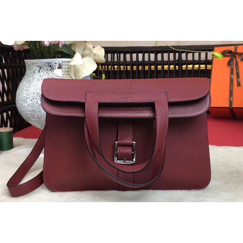 Hermes Halzan 31 Bags Original Taurillon Leather Wine