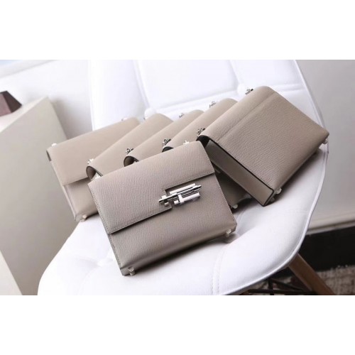 Hermes mini Chevre verrou 18cm shoulder Bag Original Togo Leather Light Gray