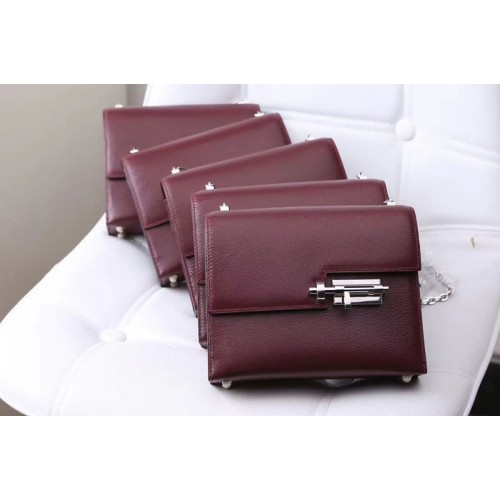Hermes mini Chevre verrou 18cm shoulder Bag Original Togo Leather Wine