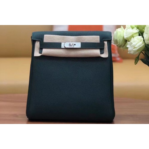 Hermes kelly ado 22cm backpack Original Togo Leather Full Handstitch Green Silver Hardware