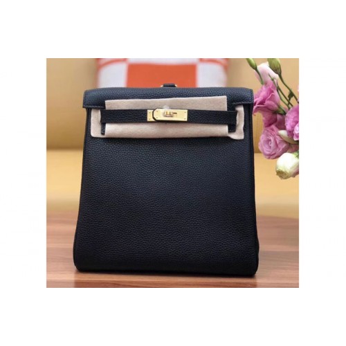 Hermes kelly ado 22cm backpack Original Togo Leather Full Handstitch Black Gold Hardware