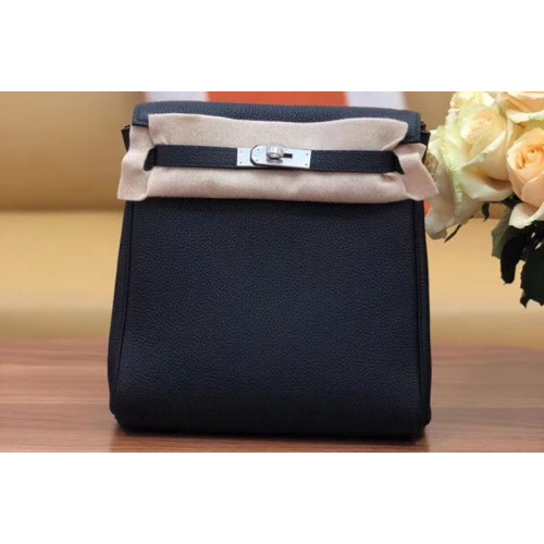 Hermes kelly ado 22cm backpack Original Togo Leather Full Handstitch Black Silver Hardware