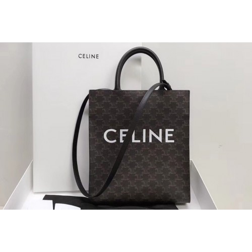 Celine SMALL CABAS VERTICAL IN TRIOMPHE CANVAS With Black Leather