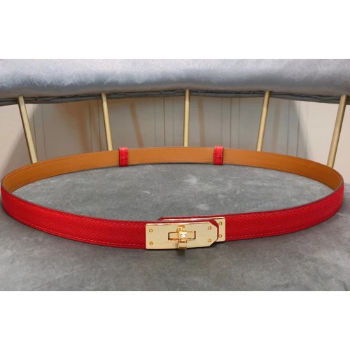 Womens Hermes 17mm Gold Kelly Buckle Leather belts in Red Epsom Leather