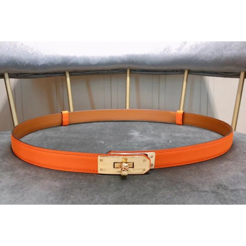 Womens Hermes 17mm Gold Kelly Buckle Leather belts in Orange Epsom Leather
