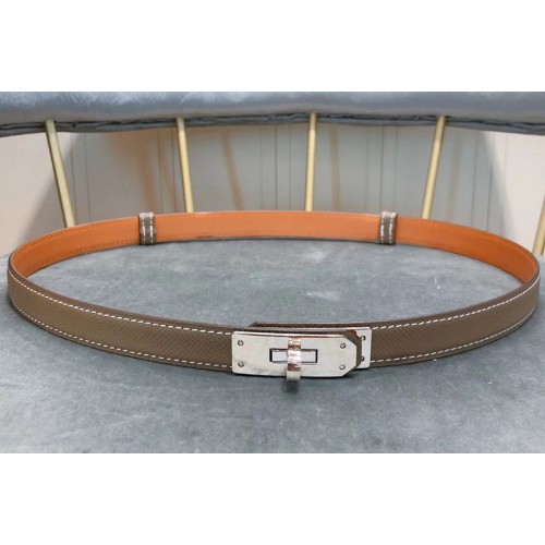 Womens Hermes 17mm Kelly Belts Silver Buckle in Khaki Epsom Leather