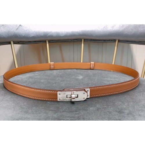Womens Hermes 17mm Kelly Belts Silver Buckle in Brown Epsom Leather
