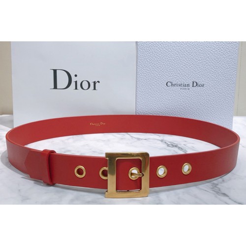 Dior Diorquake Calfskin Belt 35mm in Red Calfskin Leather