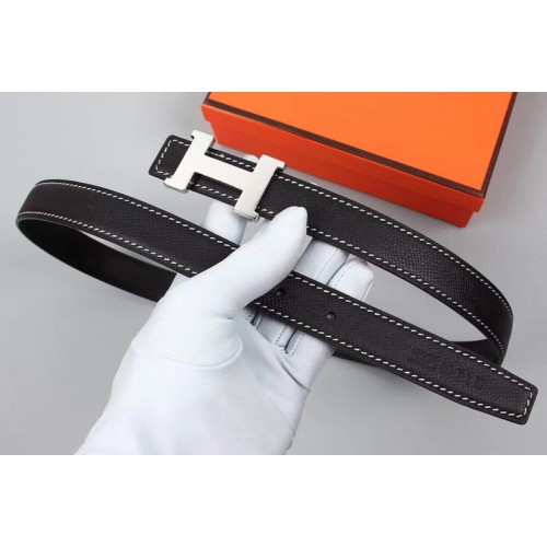 Womens Hermes 25mm Constance Belts Silver Buckle in White Epsom Leather