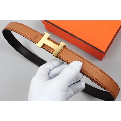 Womens Hermes 25mm Constance Belts Gold Buckle in Tan Black Epsom Leather
