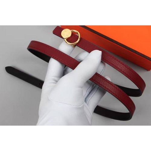 Womens Hermes 15mm Mini Laquee Reversible belt Gold Buckle in Bordeaux Black Epsom Leather