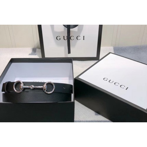Womens Gucci Leather belt 2cm Silver Buckle in Black Leather