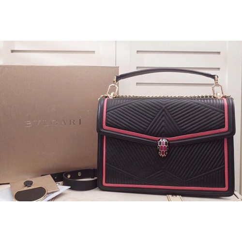 Bvlgari Serpenti Forever Serpenti Diamond Blast Top Handle Bags Black Red Quilted Nappa Leather