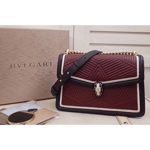 Bvlgari Serpenti Forever Serpenti Diamond Blast Flap Cover Bags Wine Black Quilted Nappa Leather