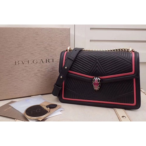 Bvlgari Serpenti Forever Serpenti Diamond Blast Flap Cover Bags Red Black Quilted Nappa Leather