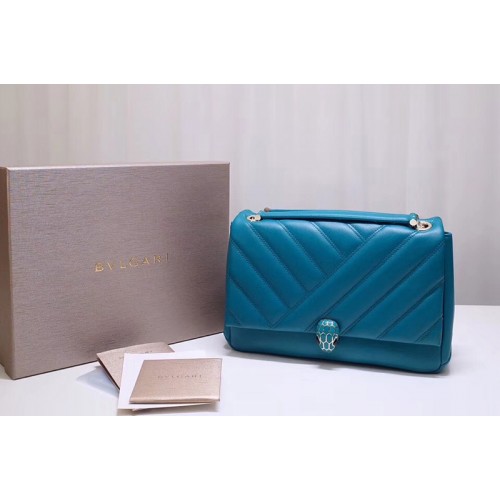 Bvlgari Serpenti Cabochon Shoulder Bags Blue Nappa Leather