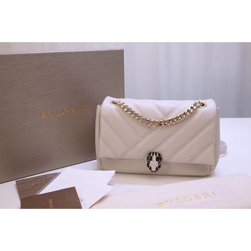 Bvlgari Serpenti Cabochon Shoulder Bags White Nappa Leather