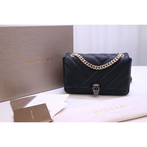Bvlgari Serpenti Cabochon Shoulder Bags Black Nappa Leather