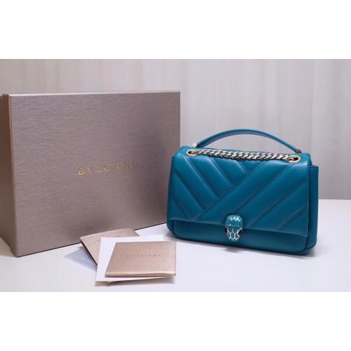 Bvlgari Serpenti Cabochon Shoulder Bags Blue Nappa Leather
