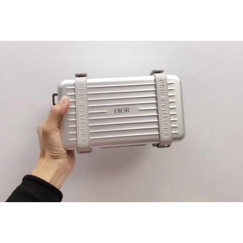 Gray DIOR AND RIMOWA PERSONAL CLUTCH 2DRCA295YWT IN ALUMINUM AND GRAINED CALFSKIN