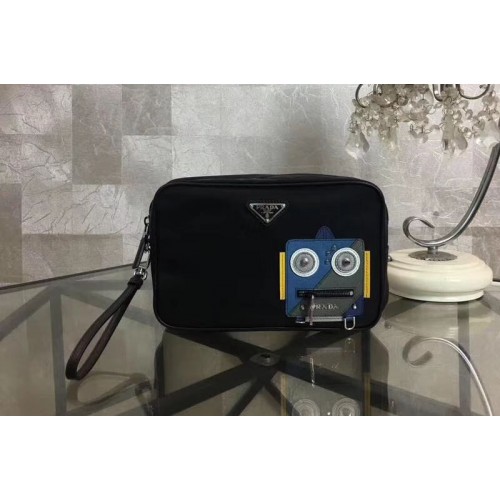 Prada 2NE007 Nylon and Saffiano Leather Cosmetic Pouch Blue Grey
