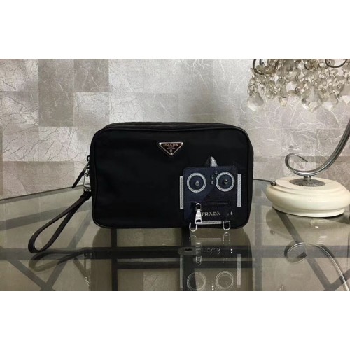 Prada Nylon and Saffiano Leather Cosmetic Pouch 2NE007 Navy Black
