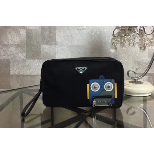 Prada Nylon And Saffiano Leather Cosmetic Pouch 2NE011 Blue Grey
